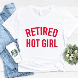 WHITE AND RED RETIRED HOT GIRL GRAPHIC TEE